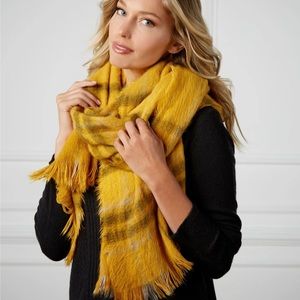 NWT, Mud Pie, Plaid Scarf, Mustard, Black, White Striped